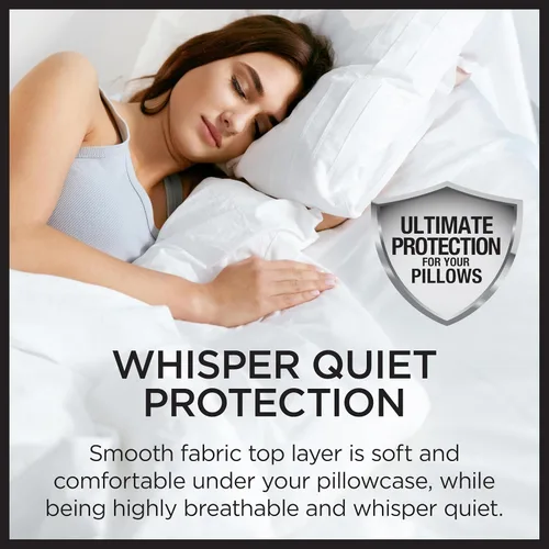 Vista 4 de Protect-A-Bed AllerZip Protectores de Almohada Estándar de 20" x 26" (Juego de 2), A Prueba de Chinches y Ácaros del Polvo, Fundas de Almohada