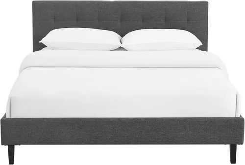 Vista 75 de Modway Linnea - Cama tapizada de plataforma blanca con soporte de listones de madera
