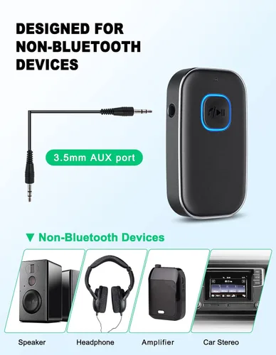 Vista 2 de COMSOON Adaptador AUX Bluetooth para automóvil, receptor Bluetooth con reducción de ruido para música/llamadas manos libres, receptor de audio