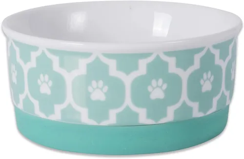Recipiente y contenedor para mascotas Bone Dry Lattice Collection, plato único, pequeño, 4.25x2 pulgadas, aguamarina