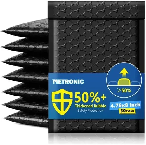 Metronic Sobres de burbujas de 4.76 x 8 pulgadas, paquete de 50 sobres acolchados con burbujas gruesas de 1/7 pulgadas, impermeables, tamaño