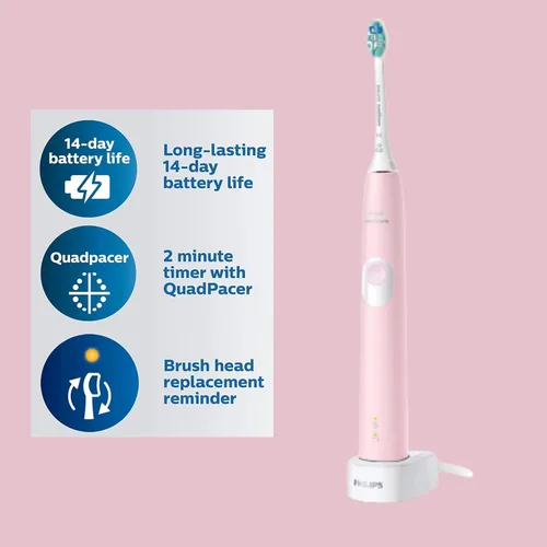 Vista 4 de Philips Sonicare ProtectiveClean 4100 - Cepillo de dientes eléctrico recargable, control de placa, rosa pastel, Phi0304, 1 unidad