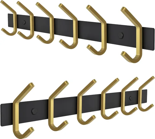 Vista 9 de Perchero de Abrigos Pequeño Negro Mate para Pared – Riel de Ganchos de Acero Inoxidable de 6 Pulgadas con 2 Ganchos Dobles para Abrigos