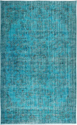 6.3x10 Ft Handmade Vintage Turkish Rug Over-Dyed in Teal for Modern Interior