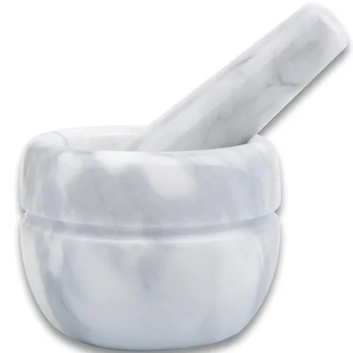 Juego de mortero y mortero pulido de piedra de mármol natural pulido Guacamole Molcajete Bowl con almohadilla de silicona, cuchara inoxidable y
