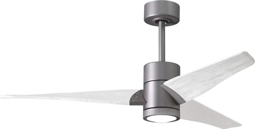 Vista 11 de Matthews SJ-BN-MWH-42 Super Janet Damp Rated 42" Ceiling Fan with LED Light and Remote & Wall Control, Silent DC Motor, 3 Solid Wood Blades, Brushed