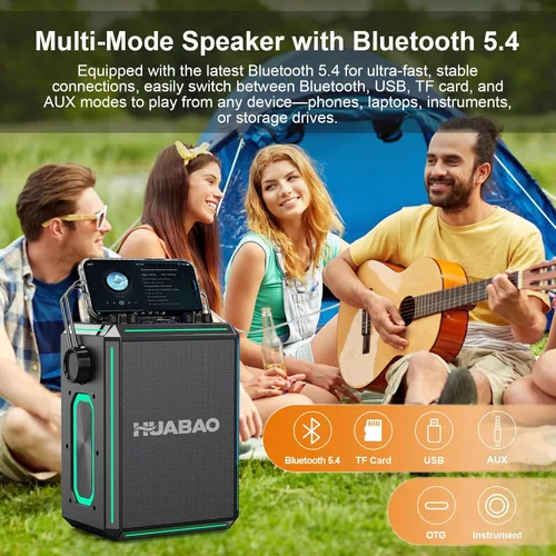 Vista 6 de Altavoz portátil de karaoke Bluetooth con 2 micrófonos inalámbricos, luces RGB, ajuste de agudos y graves, efectos de voz, entrada