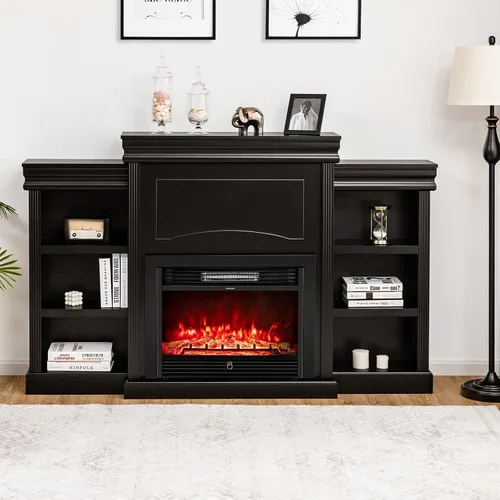 Tangkula Soporte de TV con chimenea de 70 pulgadas, 750 W/1500 W, calentador eléctrico con control remoto, temporizador de 1-8 horas, 5 brillo y
