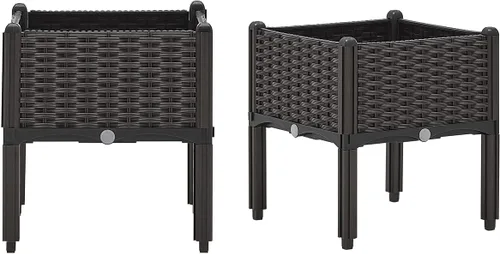 Vista 7 de Barton Cama de jardín elevada de plástico marrón con diseño de riego automático para exteriores, kit de jardinera elevada con ruedas móviles