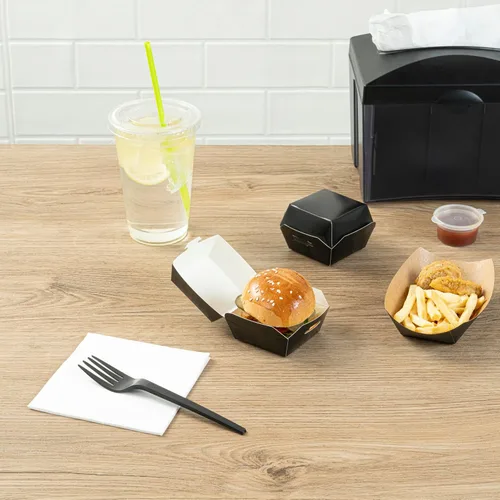 Vista 6 de Restaurantware Mini cajas de hamburguesas de 2.5 x 2.5 x 2 pulgadas, 100 recipientes de alimentos con tapa con bisagras, cajas desechables de papel