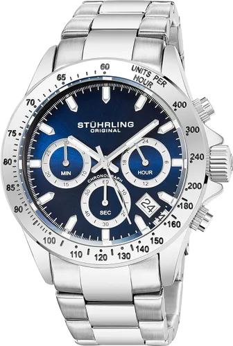 Stührling Original Mens Chronograph Watch Stainless Steel Bracelet with Screw Down Crown and Water Resistant to 100 M. Analog Dial Quartz Movement