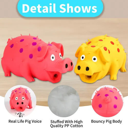Vista 4 de Paquete de 2 juguetes chirriantes para perros – Juguetes de goma duraderos para masticar con sonidos gruñidos y gruñidos para perros pequeños