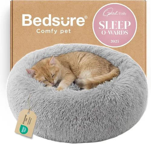 Vista 61 de Bedsure - Cama calmante para perros pequeños y medianos, lavable, con forma de dona, antideslizante, afelpada, esponjosa, pelo sintético, cama