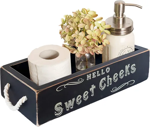 MAINEVENT - Caja de decoración de baño con frase "Hello Sweet Cheeks", una caja con diseño en 2 lados, organizador de baño de estilo granja