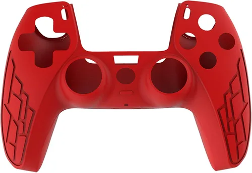 Vista 4 de Funda de silicona para PS5, funda de silicona para Playstation 5, protector antideslizante con 10 tapas de joysticks de pulgar (tipo L, rojo)