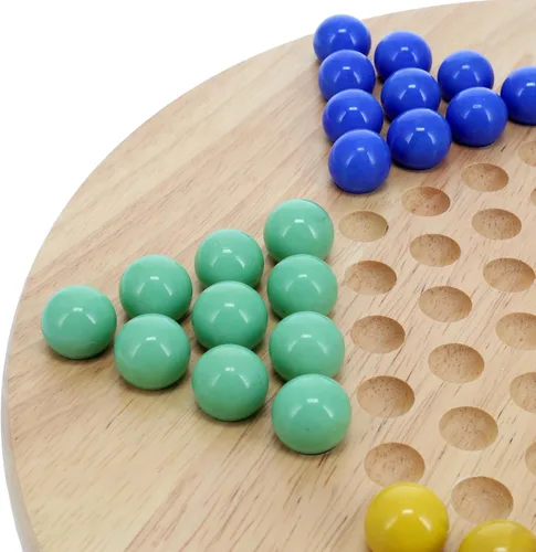 Vista 5 de WE Games Juego de damas chinas de madera maciza con canicas de vidrio - 11.5 pulgadas