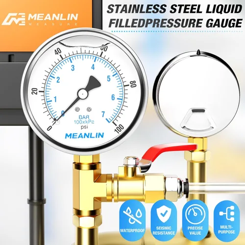 Vista 351 de MEANLIN MEASURE - Vacuómetro de presión de vacío de acero inoxidable, esfera con cara de 2.5 pulgadas, NPT de 1/8 de pulgada, montaje trasero