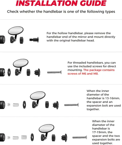 Vista 5 de KEMIMOTO Espejos de extremo de barra de motocicleta, ajuste tipo bola de 360 grados, espejos de manillar de aluminio Billet compatibles