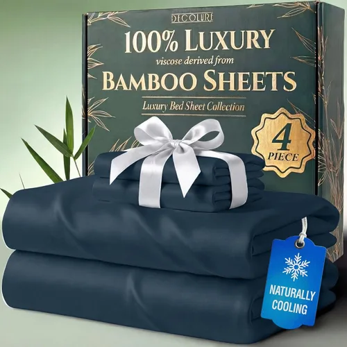 Vista 38 de DECOLURE Juego de sábanas 100% viscosa derivada de bambú, tamaño individual, sábanas de lujo de 4 piezas de enfriamiento natural, juego de cama Negro