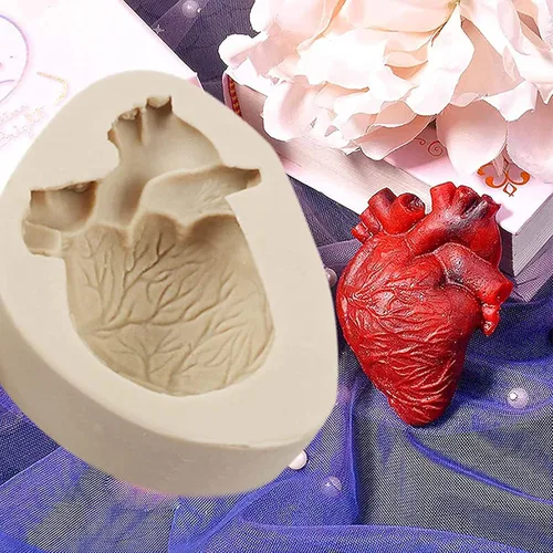 Vista 3 de Molde de fondant de corazón humano, moldes de silicona para Halloween anatómico cerebro y corazón, puede hornear pastel, decoración de cupcakes