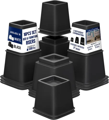 Vista 11 de Lifemaster Juego de elevadores para muebles, 4 piezas, diseño antideslizante, se adapta a cama, silla, mesa, sofá, escritorio y sofás, color negro