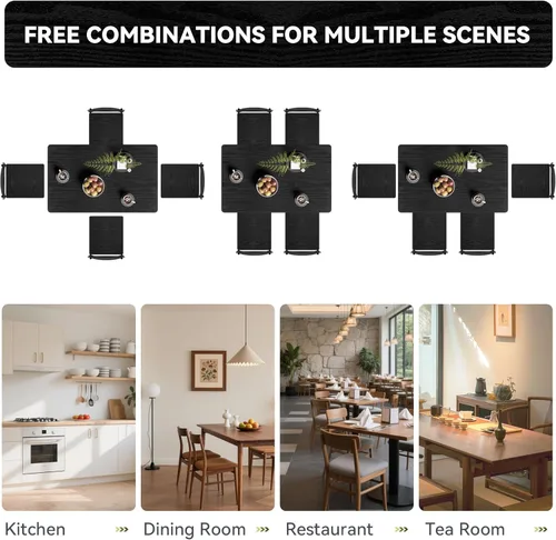 Vista 3 de Juego de mesa de comedor de 5 piezas, mesa de cocina de madera y sillas para espacios pequeños, rincón de desayuno, fácil montaje, negro