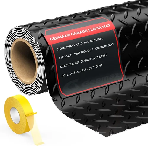 Vista 12 de Alfombrilla de piso de garaje de 7.8 x 20 pies, rollo de piso de vinilo de diamante de 2.8 mm de espesor para debajo del auto, tamaño grande de 156