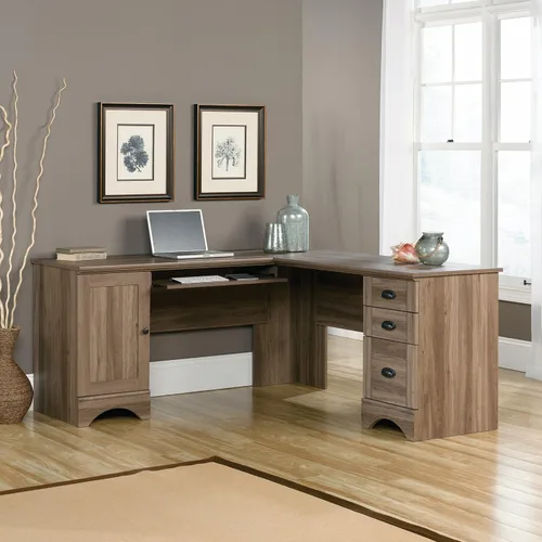 Vista 4 de Sauder Harbor View Computer Desk, 66.14"D x 66.14"W x 30.28"H , Salt Oak finish