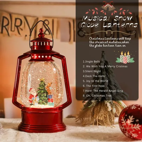 Vista 3 de MUMTOP Linterna de globo de nieve de Navidad, linterna de Papá Noel, globo de nieve con caja de música y alimentado por USB y funciona