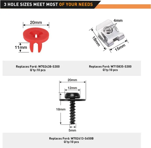 Vista 2 de GOOACC 10 juegos de tornillos de protección contra salpicaduras de motor, cubierta de tapa inferior, perno, tuerca, clip Torx, cabeza plana SEMS