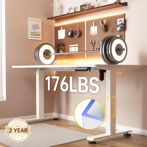 Vista 4 de Veken - Escritorio Eléctrico Grande de 140 cm de Altura Ajustable, de Sentarse a Pararse, Mesa de Computadora para Oficina en Casa y Estudio, Blanco