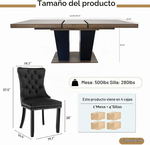 Vista 9 de Juego de mesa de comedor extensible de 5 piezas, juego de mesa de comedor extensible de estilo granja para 4, mesa de cocina expandible de madera