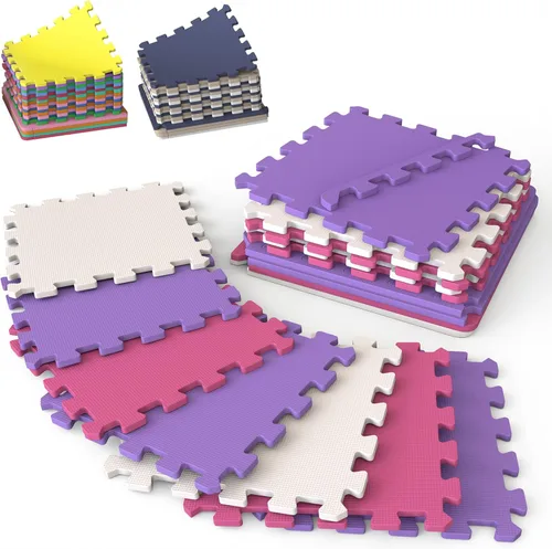 Vista 10 de 16 azulejos con bordes Tapete de juego para bebé de 12 x 12 pulgadas, azulejos de rompecabezas de espuma, no tóxico, suave, impermeable