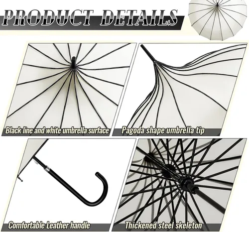 Vista 3 de Queekay Paraguas de 2 piezas de paraguas grande retro para caminar sol gótico paraguas para protección UV mujeres niñas