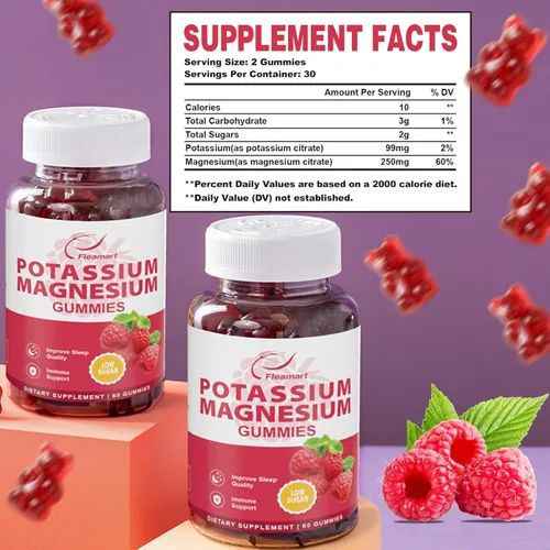 Vista 6 de Gomitas de potasio y magnesio citrato de potasio 99 mg de citrato de magnesio 250 mg suplemento de complejo de magnesio y potasio, apoyo