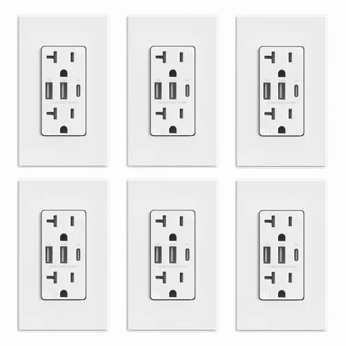 Vista 14 de ELEGRP Tomacorrientes USB, toma de pared de 3 puertos, toma eléctrica de 30 W 6.0 A, toma de corriente resistente a manipulaciones de 15 amperios