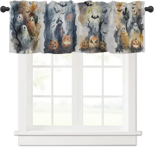 Vista 8 de Cenefa de ventana de terror para decoración de Halloween, Michael-Myers Cortina de ventana de Halloween para cocina, sala de estar, dormitorio