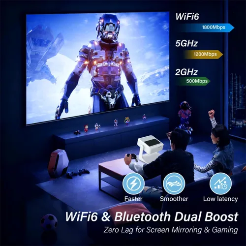 Vista 6 de Proyector portátil inteligente con pantalla táctil, A2Pro 4K compatible con proyector para exteriores con WiFi6 y Bluetooth, 800 ANSI 180°