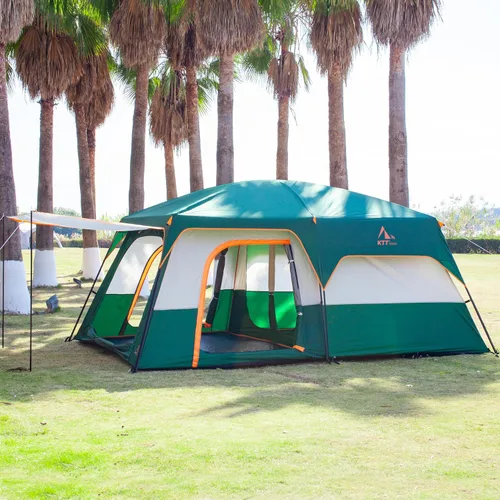 Vista 8 de KTT Extra Large Tent 12-14 Person,Family Cabin Tents,2 Rooms,Straight Wall,2 Doors 4 Windows with Mesh,Waterproof,Double Layer,Big Tent for