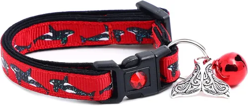 Vista 2 de Orca Whales on Red Cat Collar - Safety - Breakaway - Charm and Bell - Pugs2Persians (Small(10lbs & Less), Aqua)