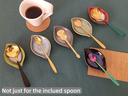 Vista 5 de Soporte de cuchara de café y descanso para accesorios de barra de café, soporte de cuchara pequeña de hoja para estación de café, soporte de cuchara