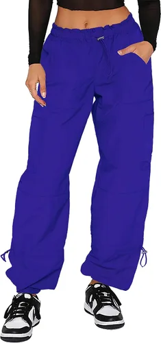Waitfairy Pantalones cargo para mujer, con cordón elástico, cintura elástica, pantalones de paracaídas holgados para mujer, pantalones Y2K con