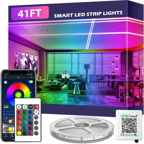 Vista 11 de Tira de luces LED inteligentes, con sincronización de música, 5050 RGB, luces que cambian de color, aplicación Bluetooth, control remoto por