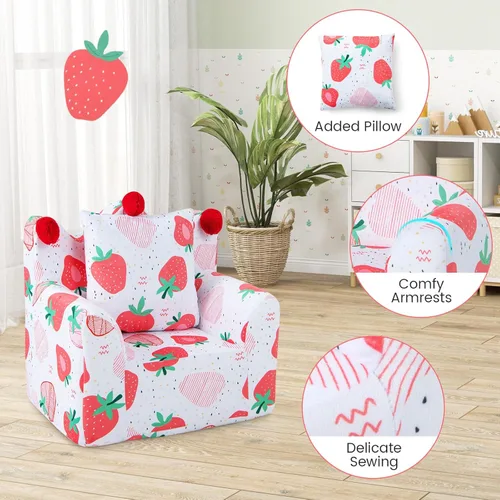 Vista 8 de Costzon Sofá infantil relleno de espuma con almohada acolchada, funda de terciopelo lavable y relleno de esponja suave, sofá tapizado, regalo