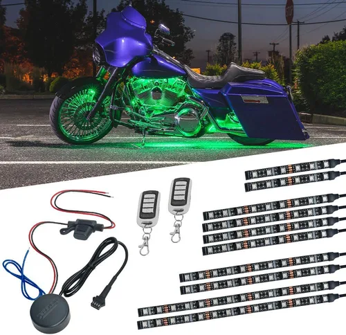 LEDGlow Kit avanzado de 10 luces LED de millones de colores para motocicleta, 15 colores sólidos, 6 patrones, tiras flexibles multicolores, incluye