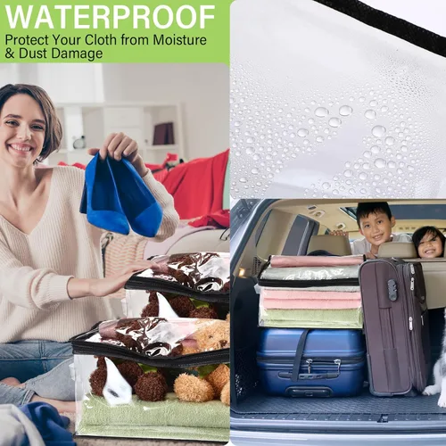 Vista 7 de Windyun Paquete de 16 bolsas de almacenamiento transparentes con cremallera y asa para ropa, manta de plástico resistente, bolsas de mudanza