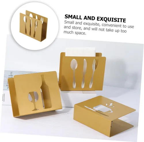 Vista 7 de Metal Upright Napkin Holder Stand, Square Hollow Cutout Design with Fork and Knife Ornament, Modern Style Tissue Storage for Restaurant and Home