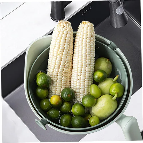 Vista 8 de SHOWERORO Cuenco colador de cocina doble con asa para un lavado eficiente de frutas y verduras, material PP ABS de grado alimenticio, fácil de usar