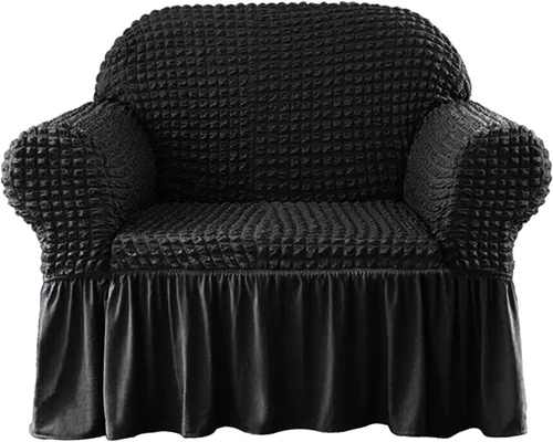 Funda elástica 3D para sofá de dos plazas, funda elástica de elastano con falda, protector de muebles lavable para mascotas y niños (negro, 1 plaza)