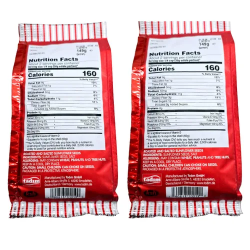 Vista 2 de Tadim Semillas de girasol negro mediterráneo ligeramente saladas, paquete de 2 (5.25 onzas cada uno), aptas para dieta cetogénica, sin OMG, veganas